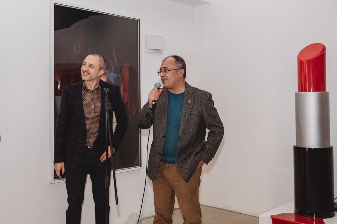 Founder Vladislav Dramaliev with a guest speaker addressing attendees at the Bithope Foundation 10-year anniversary cocktail in Sofia.
